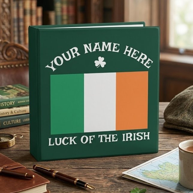 St Patrick's Day Ireland Flag Custom Name Shamrock Binder (Creator Uploaded)