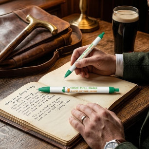 St Patrick's Day Ireland Flag Custom Name Shamrock Black Ink Pen