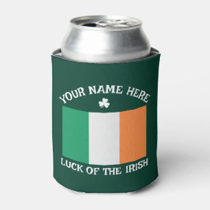 St Patrick's Day Ireland Flag Custom Name Shamrock Can Cooler