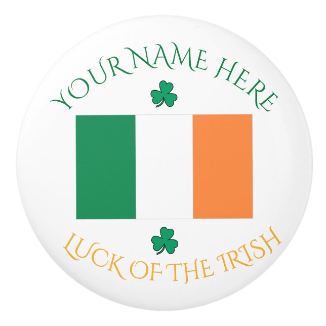 St Patrick's Day Ireland Flag Custom Name Shamrock Ceramic Knob (Front)