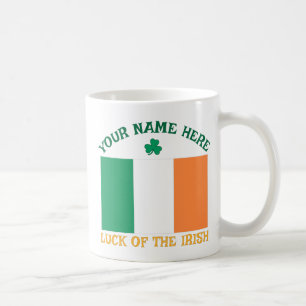 St Patrick's Day Ireland Flag Custom Name Shamrock Coffee Mug