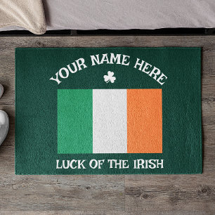 St Patrick's Day Ireland Flag Custom Name Shamrock Doormat