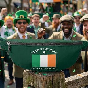 St Patrick's Day Ireland Flag Custom Name Shamrock Fanny Pack