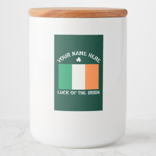 St Patrick's Day Ireland Flag Custom Name Shamrock Food Label