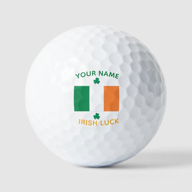 St Patrick's Day Ireland Flag Custom Name Shamrock Golf Balls (Front)