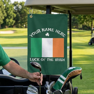 St Patrick's Day Ireland Flag Custom Name Shamrock Golf Towel