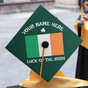 St Patrick's Day Ireland Flag Custom Name Shamrock Graduation Cap Topper