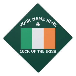 St Patrick's Day Ireland Flag Custom Name Shamrock Graduation Cap Topper