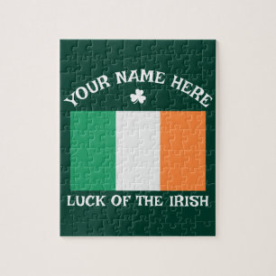 St Patrick's Day Ireland Flag Custom Name Shamrock Jigsaw Puzzle