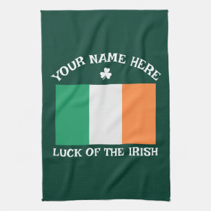 St Patrick's Day Ireland Flag Custom Name Shamrock Kitchen Towel