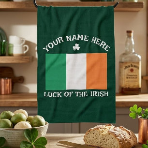 St Patrick's Day Ireland Flag Custom Name Shamrock Kitchen Towel