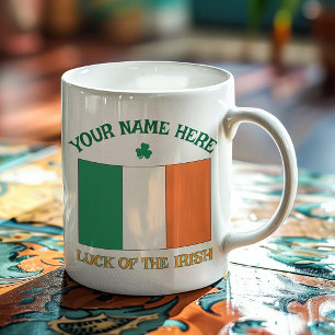 St Patrick's Day Ireland Flag Custom Name Shamrock Large Coffee Mug