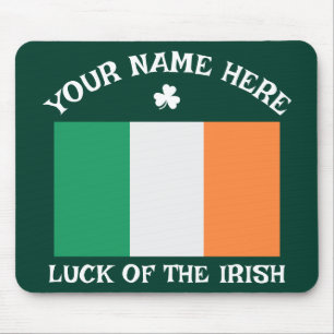 St Patrick's Day Ireland Flag Custom Name Shamrock Mouse Pad