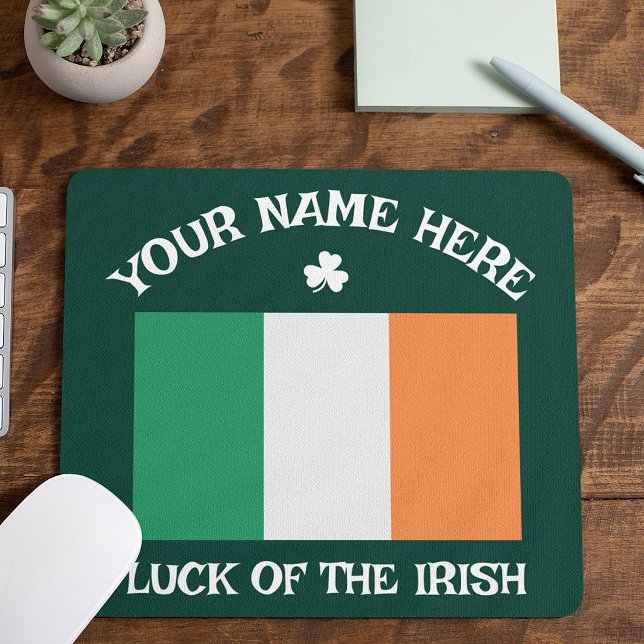 St Patrick's Day Ireland Flag Custom Name Shamrock Mouse Pad (Creator Uploaded)