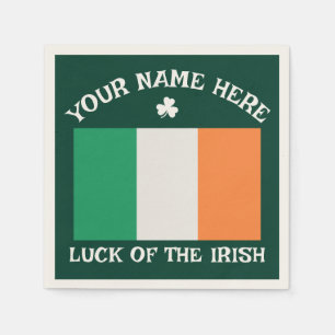 St Patrick's Day Ireland Flag Custom Name Shamrock Napkin
