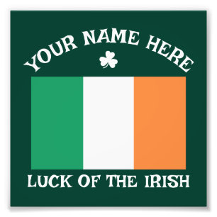 St Patrick's Day Ireland Flag Custom Name Shamrock Photo Print