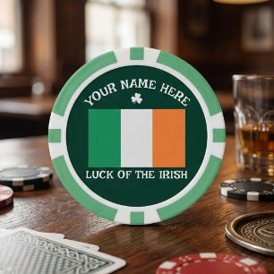 St Patrick's Day Ireland Flag Custom Name Shamrock Poker Chips