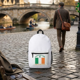 St Patrick's Day Ireland Flag Custom Name Shamrock Printed Backpack