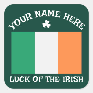 St Patrick's Day Ireland Flag Custom Name Shamrock Square Sticker