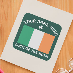 St Patrick's Day Ireland Flag Custom Name Shamrock Square Sticker