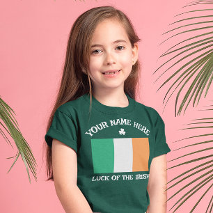 St Patrick's Day Ireland Flag Custom Name Shamrock T-Shirt