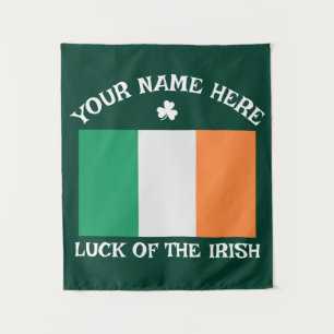 St Patrick's Day Ireland Flag Custom Name Shamrock Tapestry