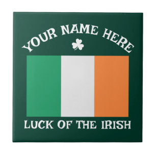 St Patrick's Day Ireland Flag Custom Name Shamrock Tile