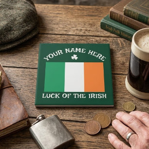 St Patrick's Day Ireland Flag Custom Name Shamrock Tile