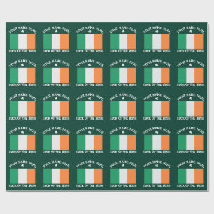 St Patrick's Day Ireland Flag Custom Name Shamrock Wrapping Paper