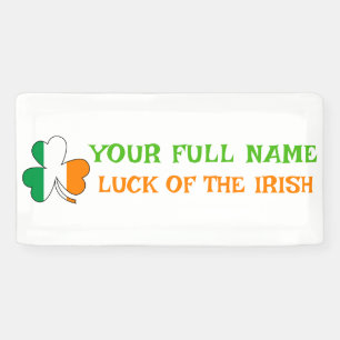 St Patrick's Day Ireland Flag Shamrock Custom Name Banner