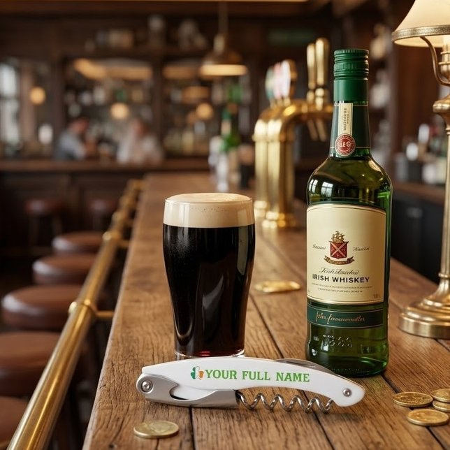 St Patrick's Day Ireland Flag Shamrock Custom Name Corkscrew (Creator Uploaded)