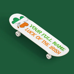 St Patrick's Day Ireland Flag Shamrock Custom Name Skateboard