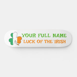 St Patrick's Day Ireland Flag Shamrock Custom Name Skateboard