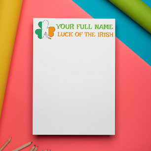 St Patrick's Day Ireland Flag Shamrock Custom Name Stationery