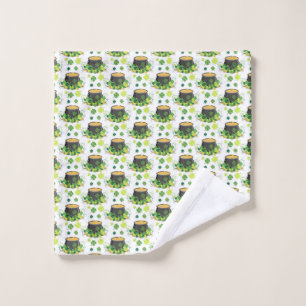 St Patricks Day Ireland Green Clover Leprechaun Wash Cloth