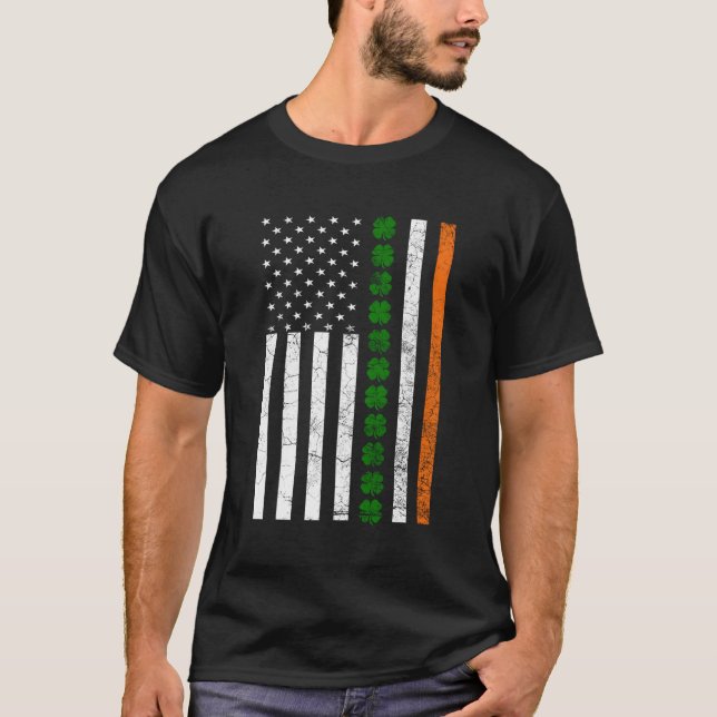 St Patricks Day Irish American Flag Ireland Shamro T-Shirt (Front)