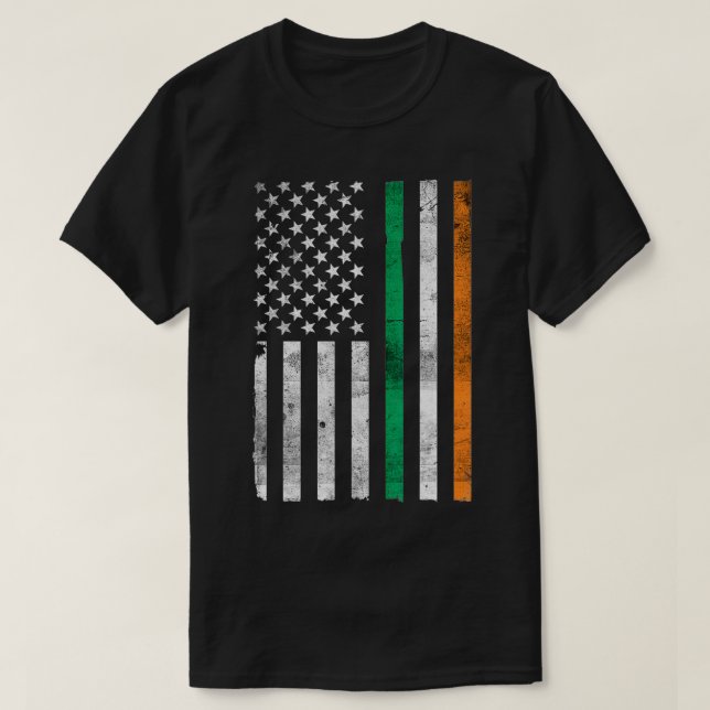 St Patricks Day Irish American Flag  Shamrock  T-Shirt (Design Front)