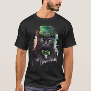St Patricks Day Irish Black Cat Leprechaun Ireland T-Shirt