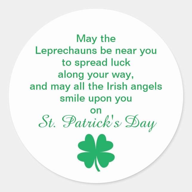 St. Patrick's Day Irish Blessing for Good Luck Classic Round Sticker (Front)