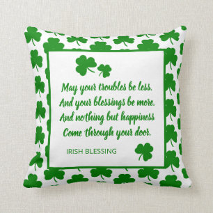 St. Patrick's Day Irish Blessing Green Shamrock Throw Pillow