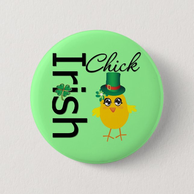 St. Patrick's Day Irish Chick 2 Inch Round Button (Front)
