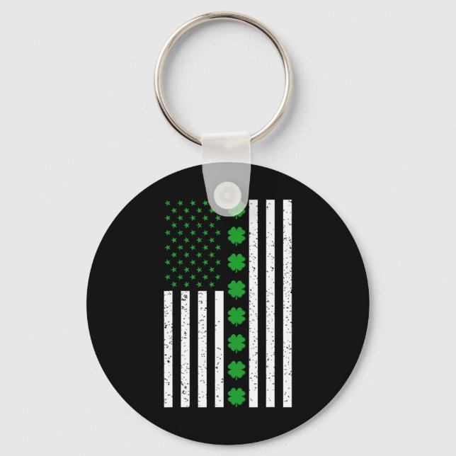 St Patricks Day Irish Clover American Flag  Keychain (Front)