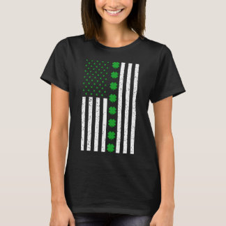 St Patricks Day Irish Clover American Flag T-Shirt