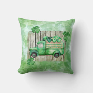 St. Patrick's Day Irish Clovers Vintage Truck Throw Pillow