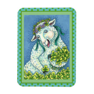ST. PATRICK'S DAY IRISH EWE, SHEEP & SHAMROCKS MAGNET