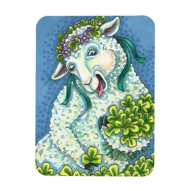 ST. PATRICK'S DAY IRISH EWE, SHEEP & SHAMROCKS MAGNET (Vertical)