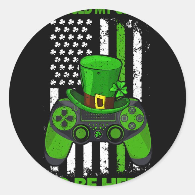 St Patricks Day Irish Flag Gamer Video Game Contro Classic Round Sticker (Front)