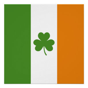 St Patrick's Day Irish Flag w Shamrock Clover Poster