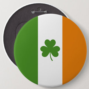 St Patrick's Day Irish Flag with Shamrock Clover 6 Inch Round Button