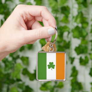 St Patrick's Day Irish Flag with Shamrock Clover Keychain